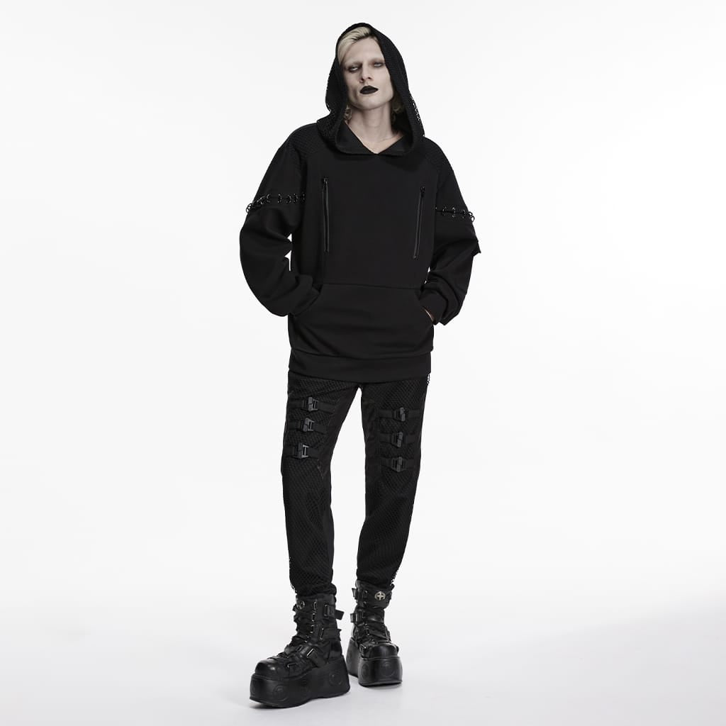 PUNK RAVE Men's Cyberpunk D-rings Zips Hoodie
