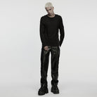 PUNK RAVE Men's Cyberpunk Eyelet Strap Zip Faux Leather Pants