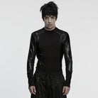 PUNK RAVE Men's Cyberpunk Eyelets Splice Long Sleeved T-shirt