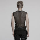 PUNK RAVE Men's Cyberpunk Faux Leather Splice  Mesh Sheer Vest