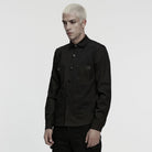 PUNK RAVE Men's Cyberpunk Ripped Turn-down Collar Shirt