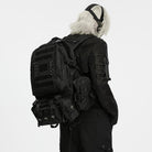 PUNK RAVE Men's Cyberpunk Skull Cross Ring Buckle Strap Tactical Backpack