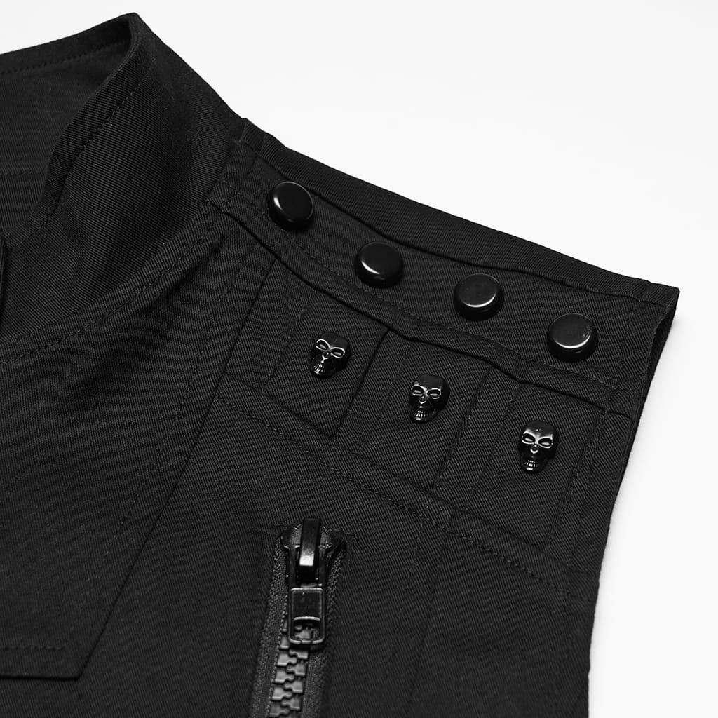 PUNK RAVE Men's Cyberpunk Skull Rivet Zip Vest
