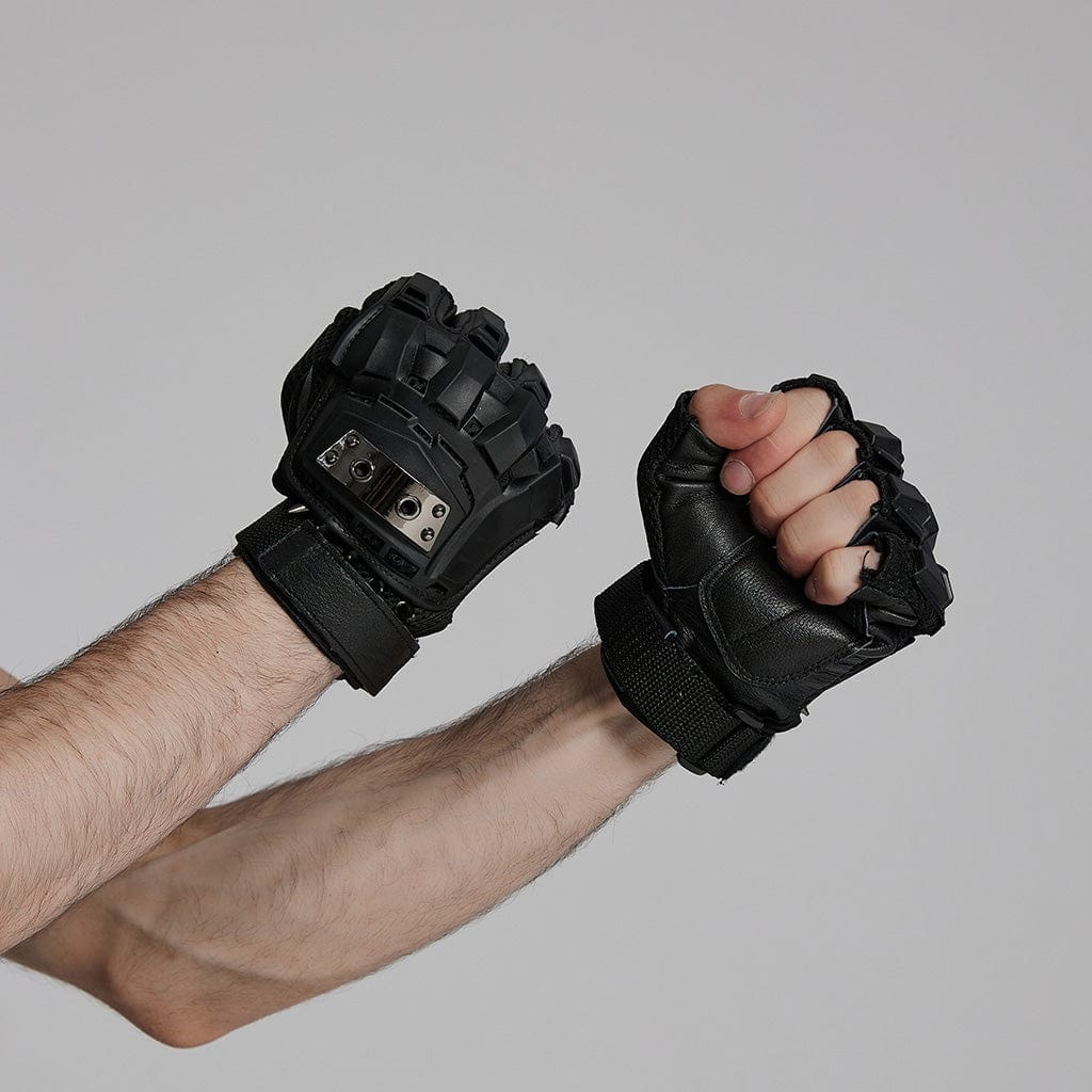 PUNK RAVE Men's Cyberpunk Spike Mesh Shell Gloves