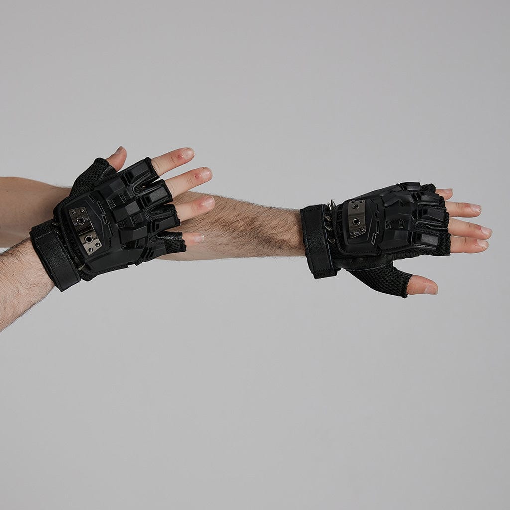 PUNK RAVE Men's Cyberpunk Spike Mesh Shell Gloves