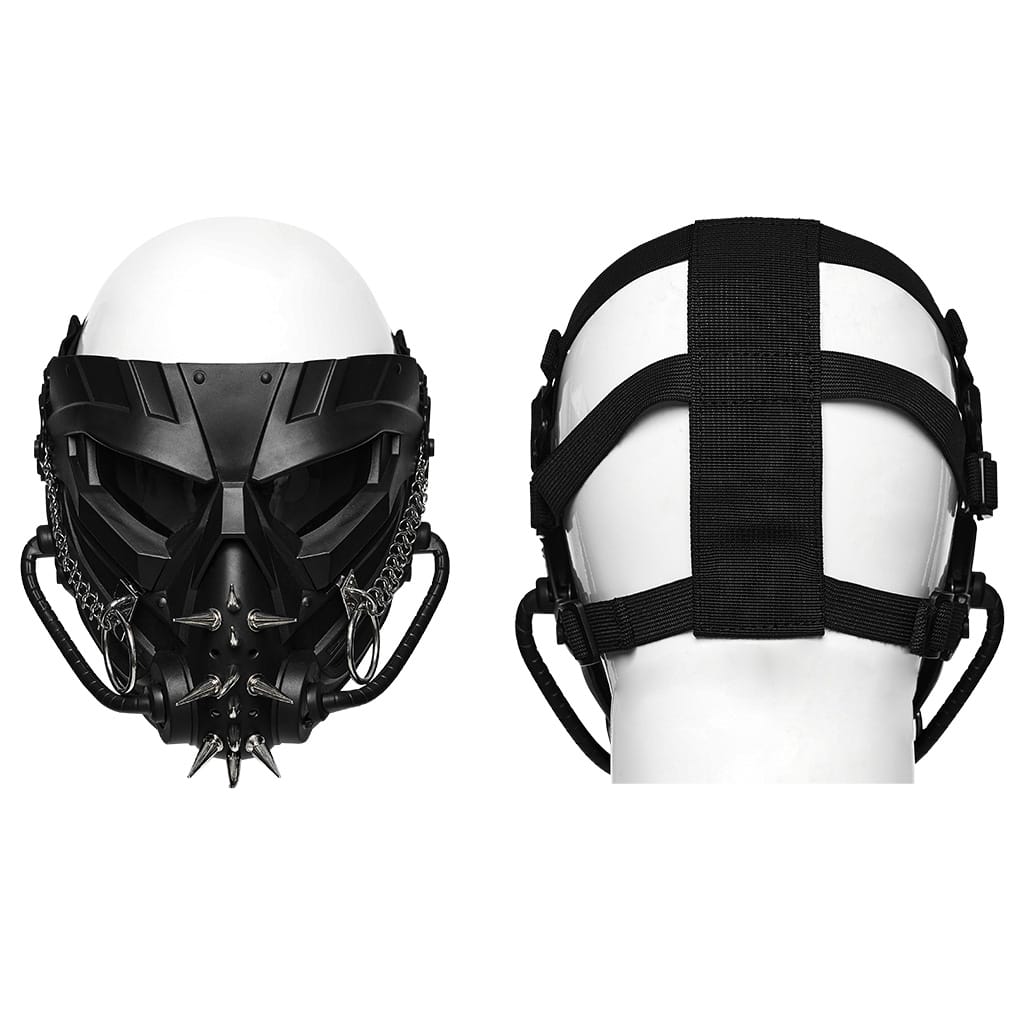 PUNK RAVE Men's Cyberpunk Spiked Chain Ring Mask
