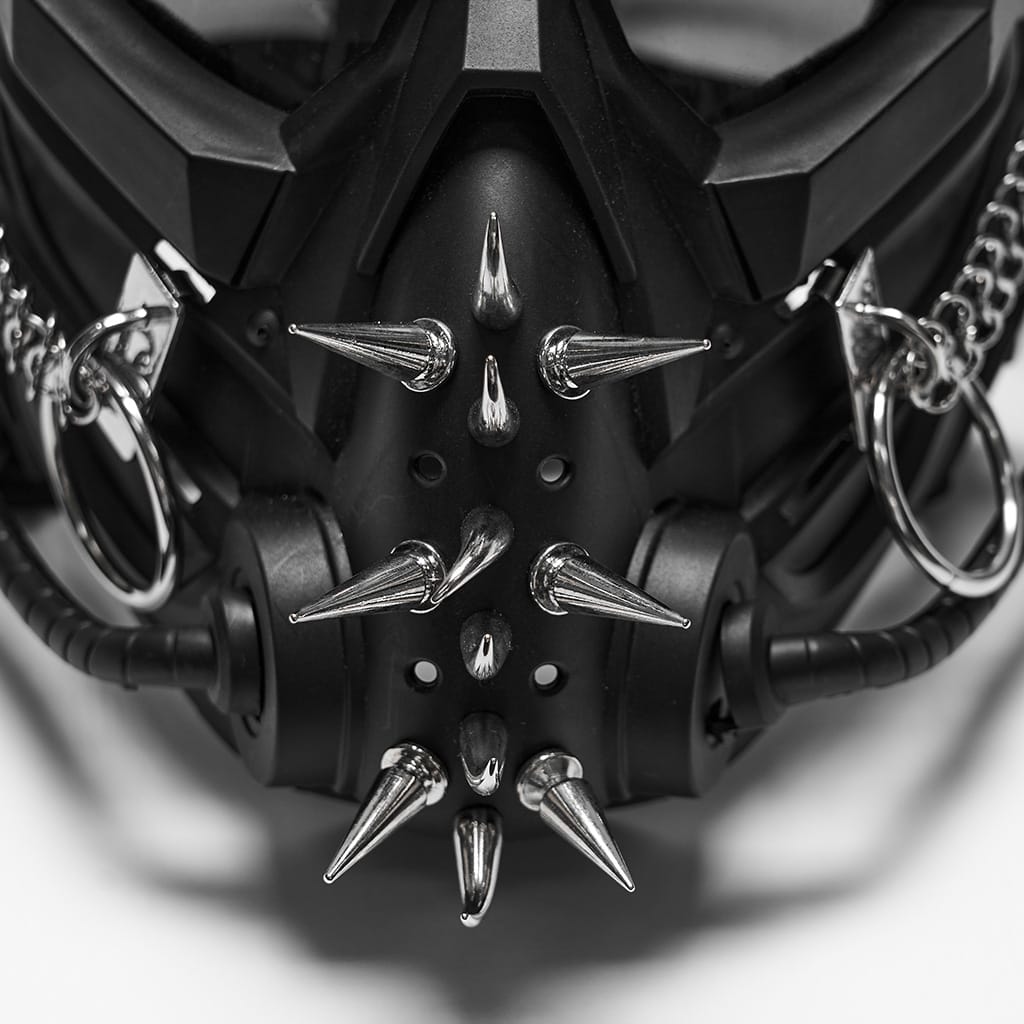 PUNK RAVE Men's Cyberpunk Spiked Chain Ring Mask