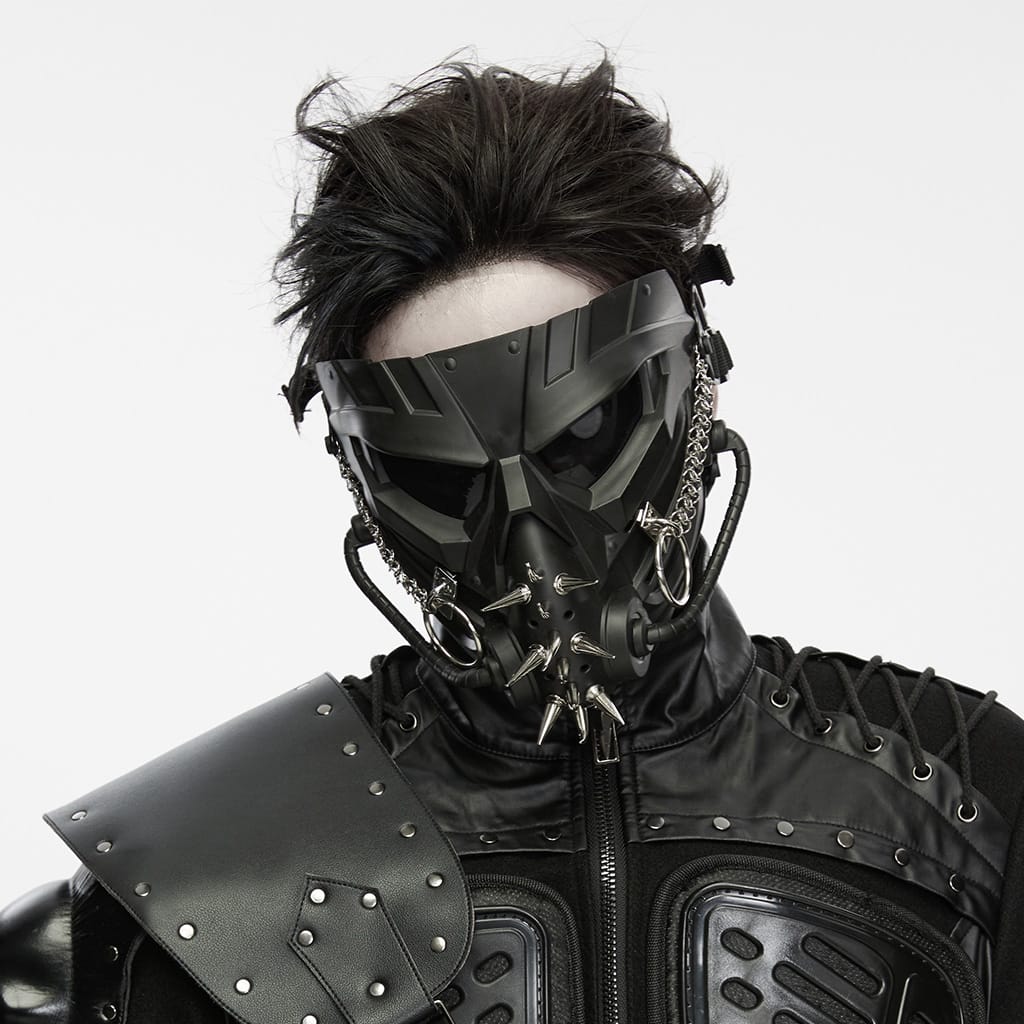 PUNK RAVE Men's Cyberpunk Spiked Chain Ring Mask