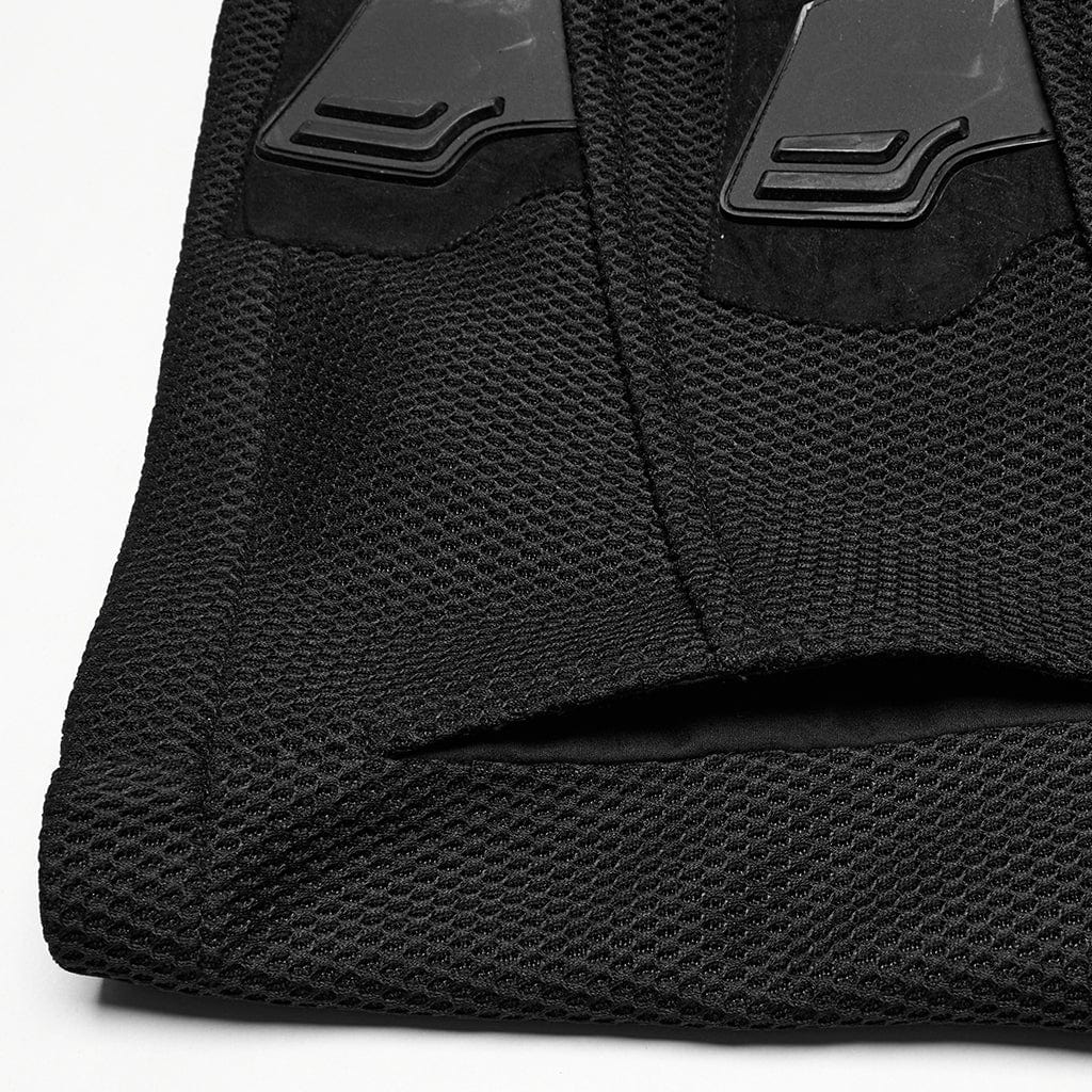 PUNK RAVE Men's Cyberpunk Stand Collar  Faux Leather Splice Mesh Vest