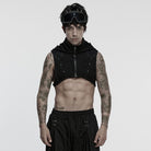 PUNK RAVE Men's Cyberpunk Stand Collar Zip Hooded Short Vest