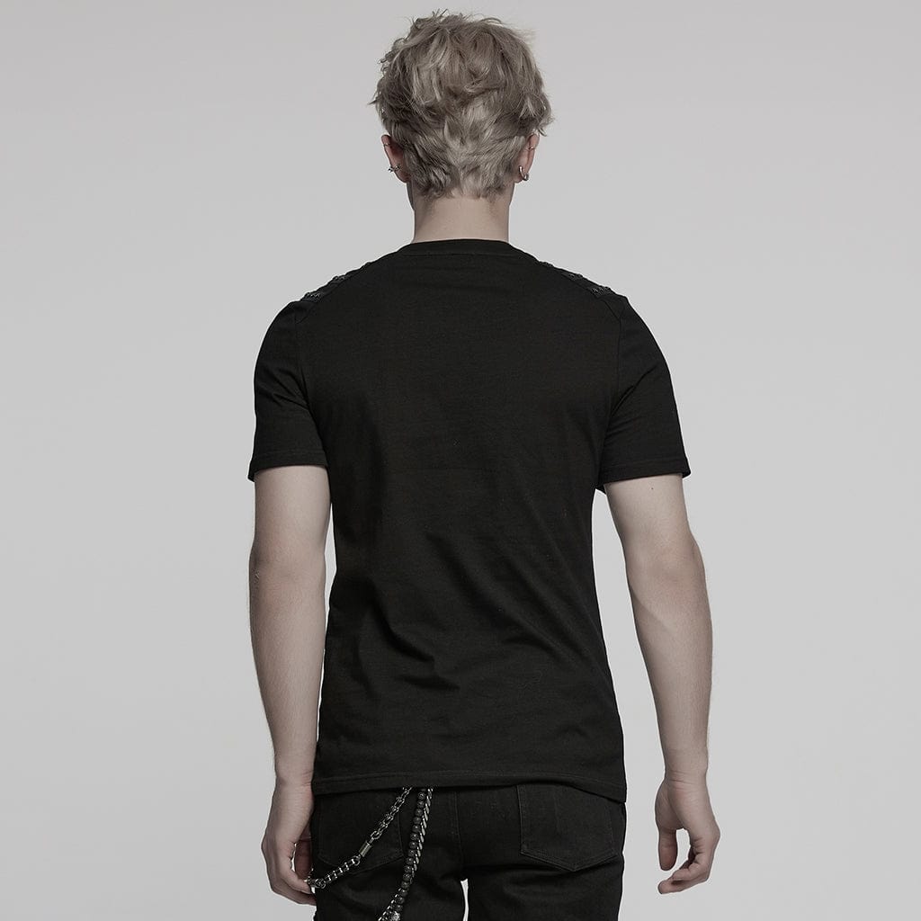 PUNK RAVE Men's Cyberpunk Studded Buckle Strap T-shirt