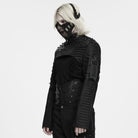 PUNK RAVE Men's Cyberpunk Studded Pleated Stand Collar Short Jacket