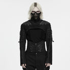 PUNK RAVE Men's Cyberpunk Studded Pleated Stand Collar Short Jacket