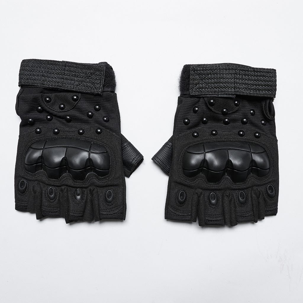 PUNK RAVE Men's Cyberpunk Studs Mesh Pad Gloves