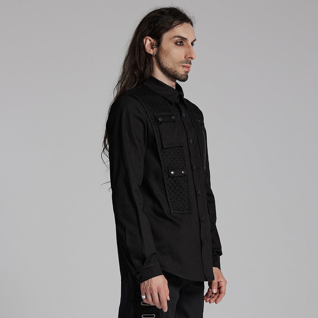 PUNK RAVE Men's Cyberpunk Zip Mesh Pocket Shirt