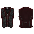 PUNK RAVE Men's Gothic Applique Chain Front Zipper Waistcoat Red