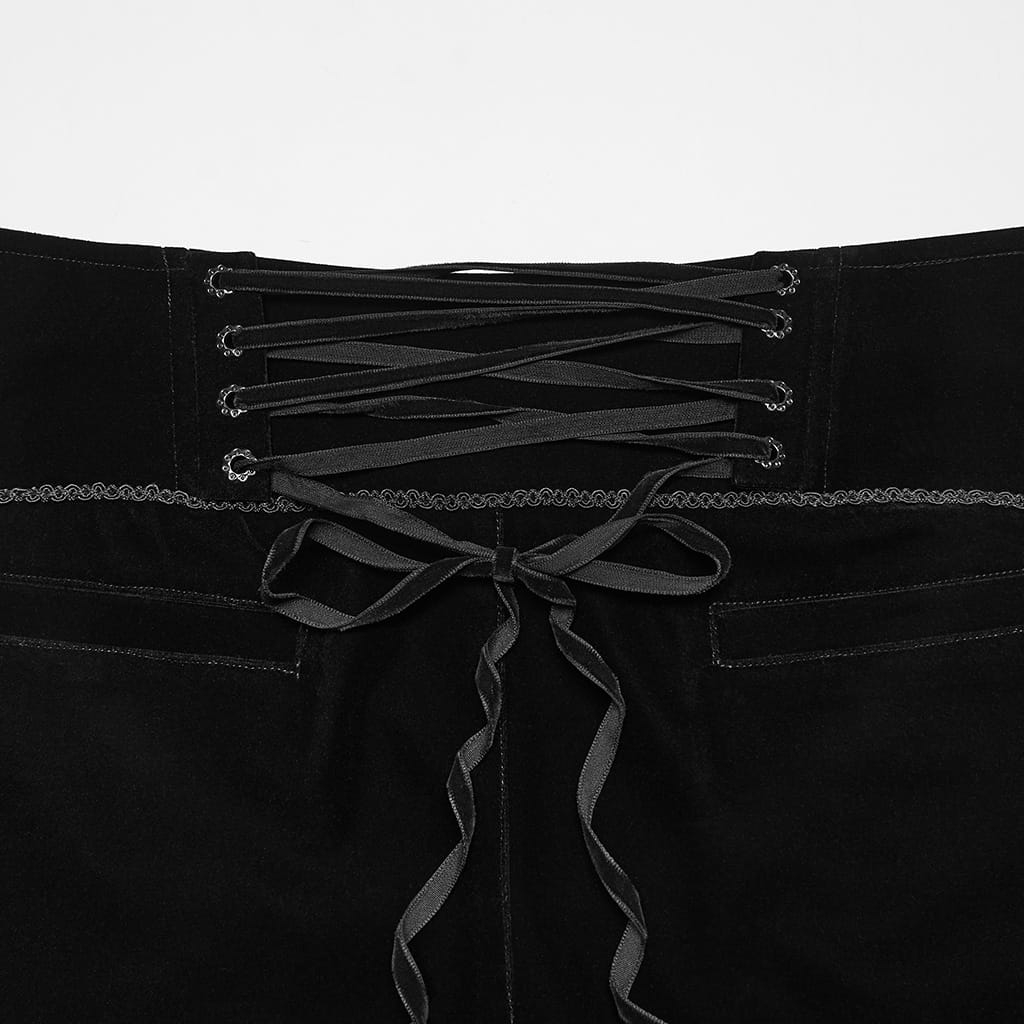 PUNK RAVE Men's Gothic Applique Lace-up Side Zipper Pants Black