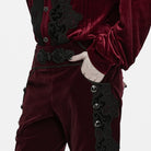 PUNK RAVE Men's Gothic Applique Lace-up Side Zipper Pants Red