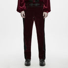 PUNK RAVE Men's Gothic Applique Lace-up Side Zipper Pants Red