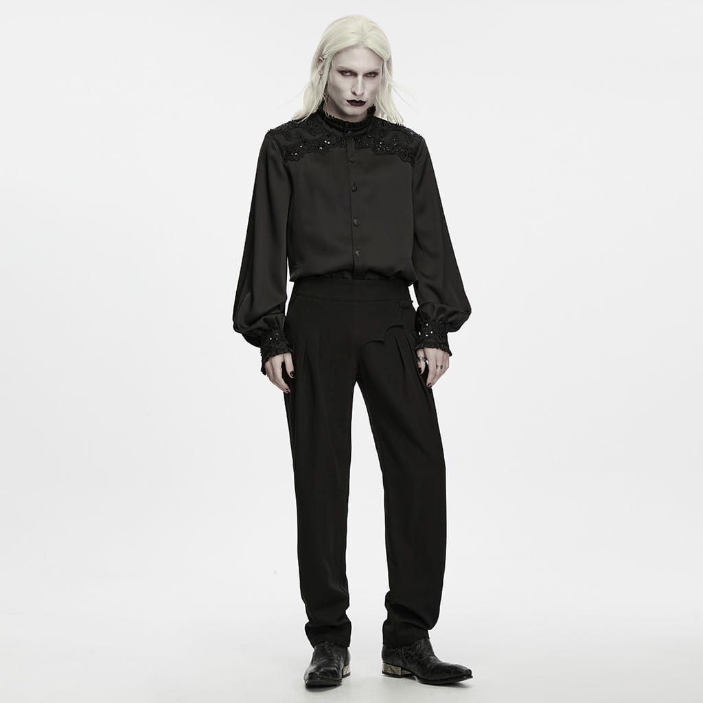 PUNK RAVE Men's Gothic Asymmetric Batwing Pleated Pants
