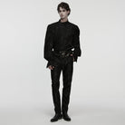 PUNK RAVE Men's Gothic Asymmetric Printed Puff Sleeved Shirt Black