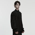 PUNK RAVE Men's Gothic Asymmetric Printed Puff Sleeved Shirt Black