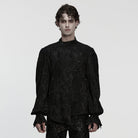 PUNK RAVE Men's Gothic Asymmetric Printed Puff Sleeved Shirt Black