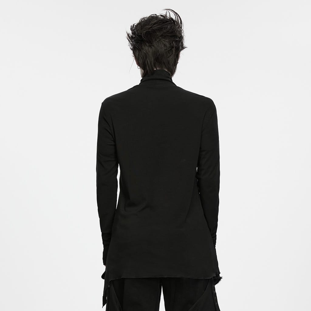 PUNK RAVE Men's Gothic Asymmetric Turtle Neck Long Sleeve Top
