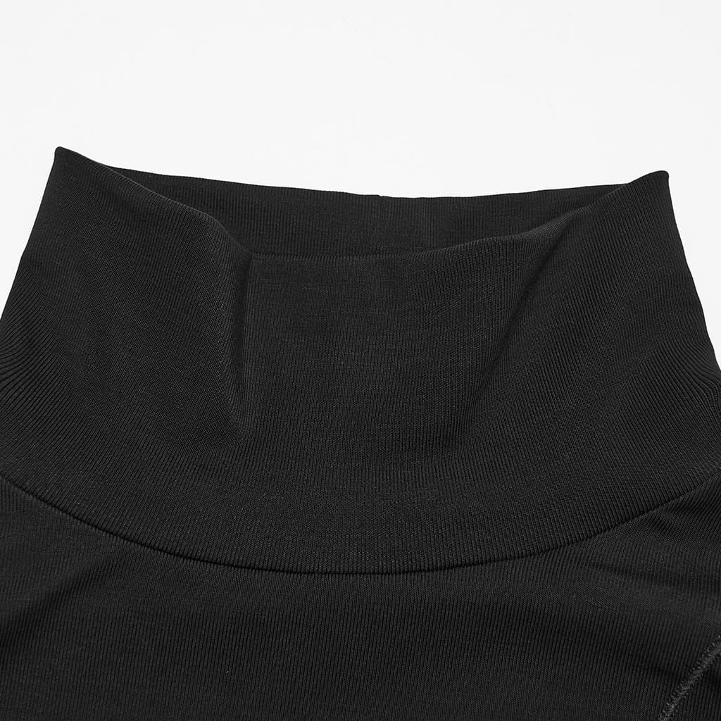 PUNK RAVE Men's Gothic Asymmetric Turtle Neck Long Sleeve Top