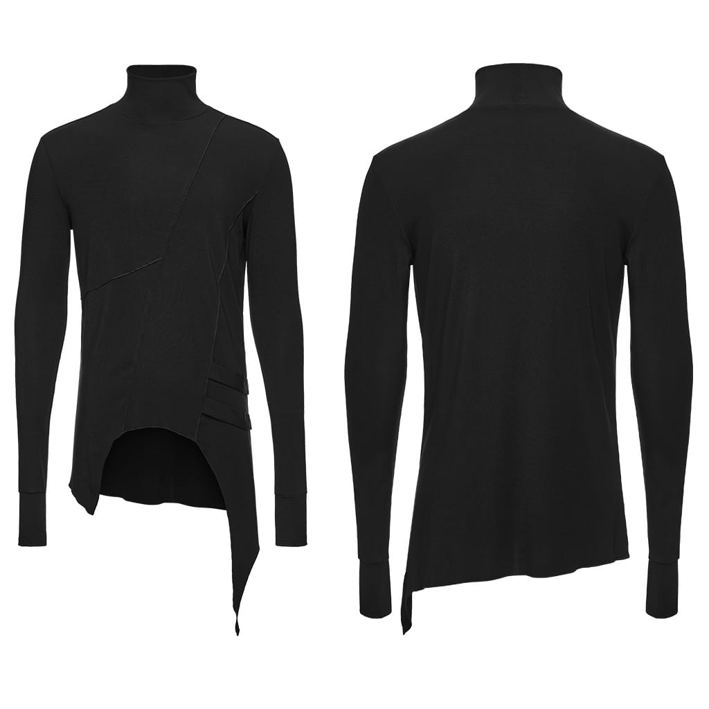 PUNK RAVE Men's Gothic Asymmetric Turtle Neck Long Sleeve Top