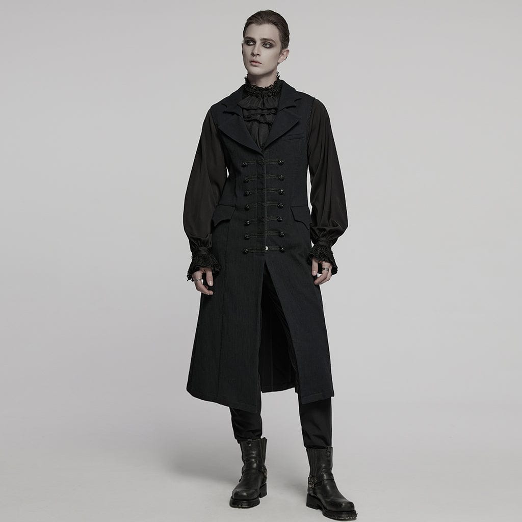 PUNK RAVE Men's Gothic Batlike Collar Buckle Long Vest