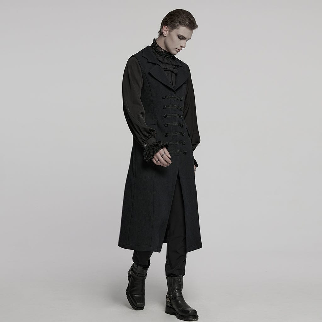 PUNK RAVE Men's Gothic Batlike Collar Buckle Long Vest