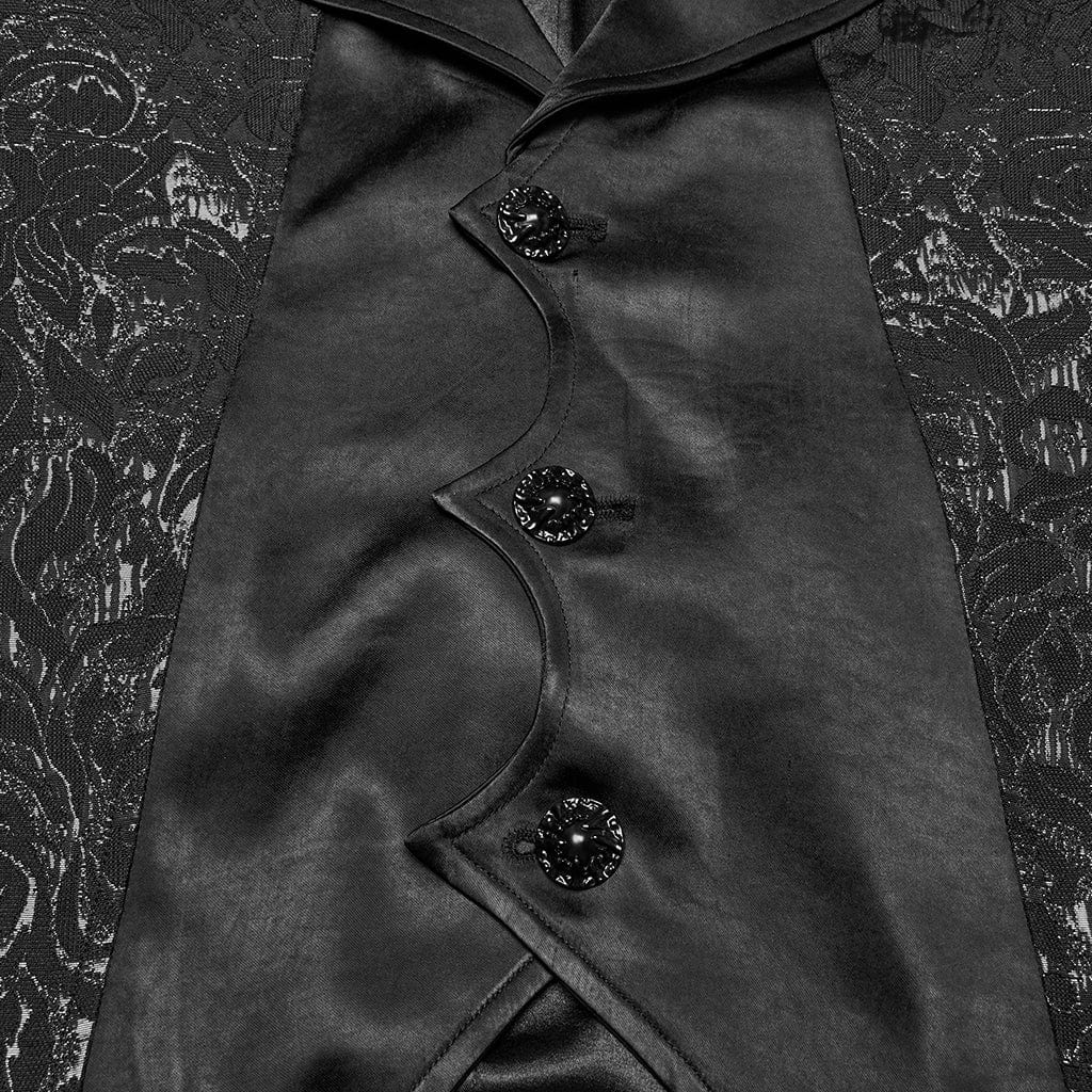 PUNK RAVE Men's Gothic Batlike Hem Jacquard Waistcoat