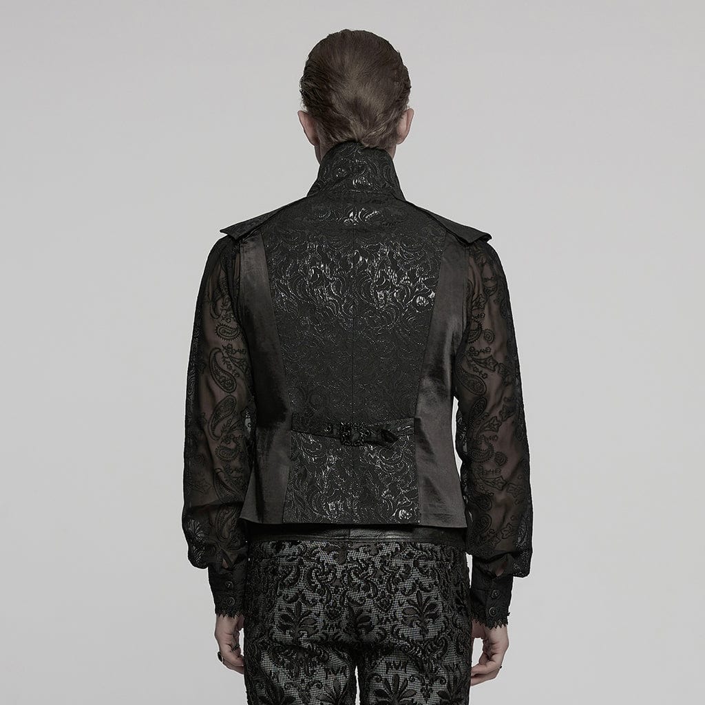 PUNK RAVE Men's Gothic Batlike Hem Jacquard Waistcoat