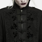 PUNK RAVE Men's Gothic Beaded Applique Stand Collar Long Jacket