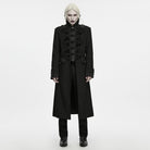 PUNK RAVE Men's Gothic Beaded Applique Stand Collar Long Jacket