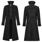 PUNK RAVE Men's Gothic Beaded Applique Stand Collar Long Jacket