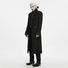 PUNK RAVE Men's Gothic Beaded Applique Stand Collar Long Jacket
