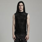 PUNK RAVE Men's Gothic Beaded Cross Flocking Tank Top