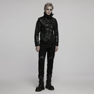 PUNK RAVE Men's Gothic Black Stretch Twill Fabric Chef Faux Leather Coat