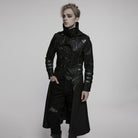 PUNK RAVE Men's Gothic Black Stretch Twill Fabric Chef Faux Leather Coat