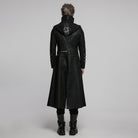 PUNK RAVE Men's Gothic Black Stretch Twill Fabric Chef Faux Leather Coat
