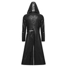 PUNK RAVE Men's Gothic Black Stretch Twill Fabric Chef Faux Leather Coat