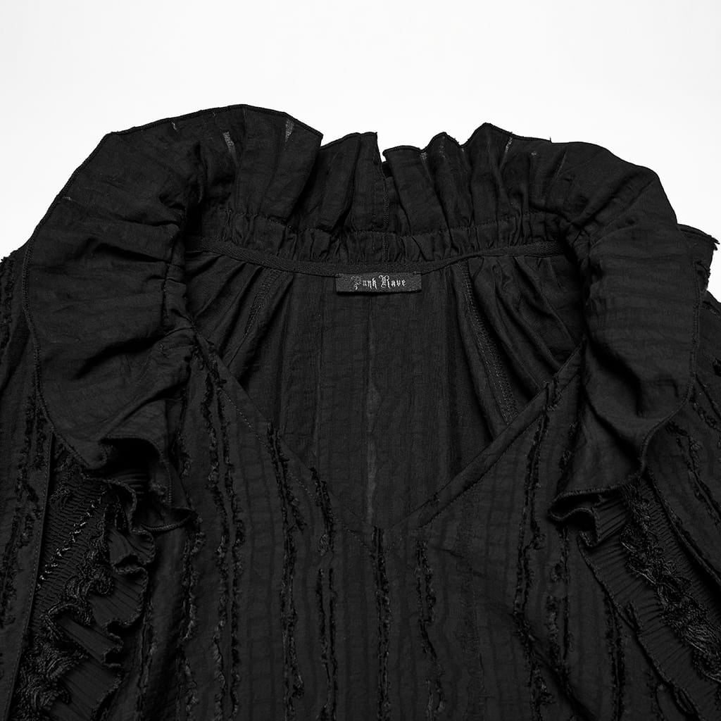 PUNK RAVE Men's Gothic Bowknot Ruffled Pullover Shirt