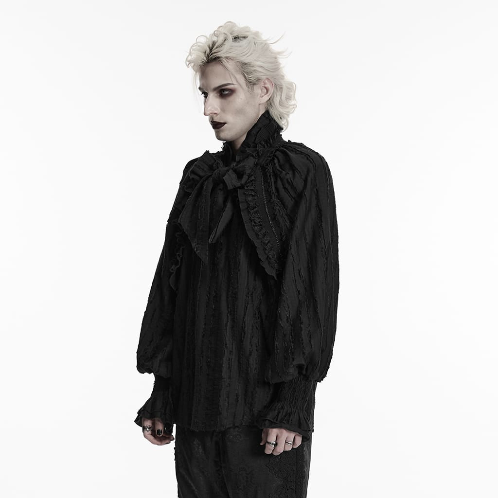 PUNK RAVE Men's Gothic Bowknot Ruffled Pullover Shirt