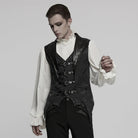 PUNK RAVE Men's Gothic Buckle Batlike Jacquard Vest Black