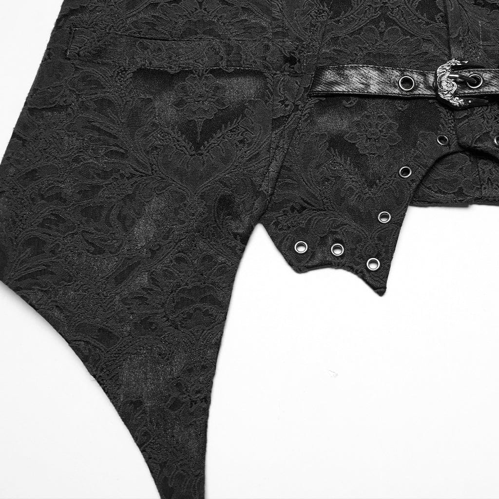 PUNK RAVE Men's Gothic Buckle Batlike Jacquard Vest Black
