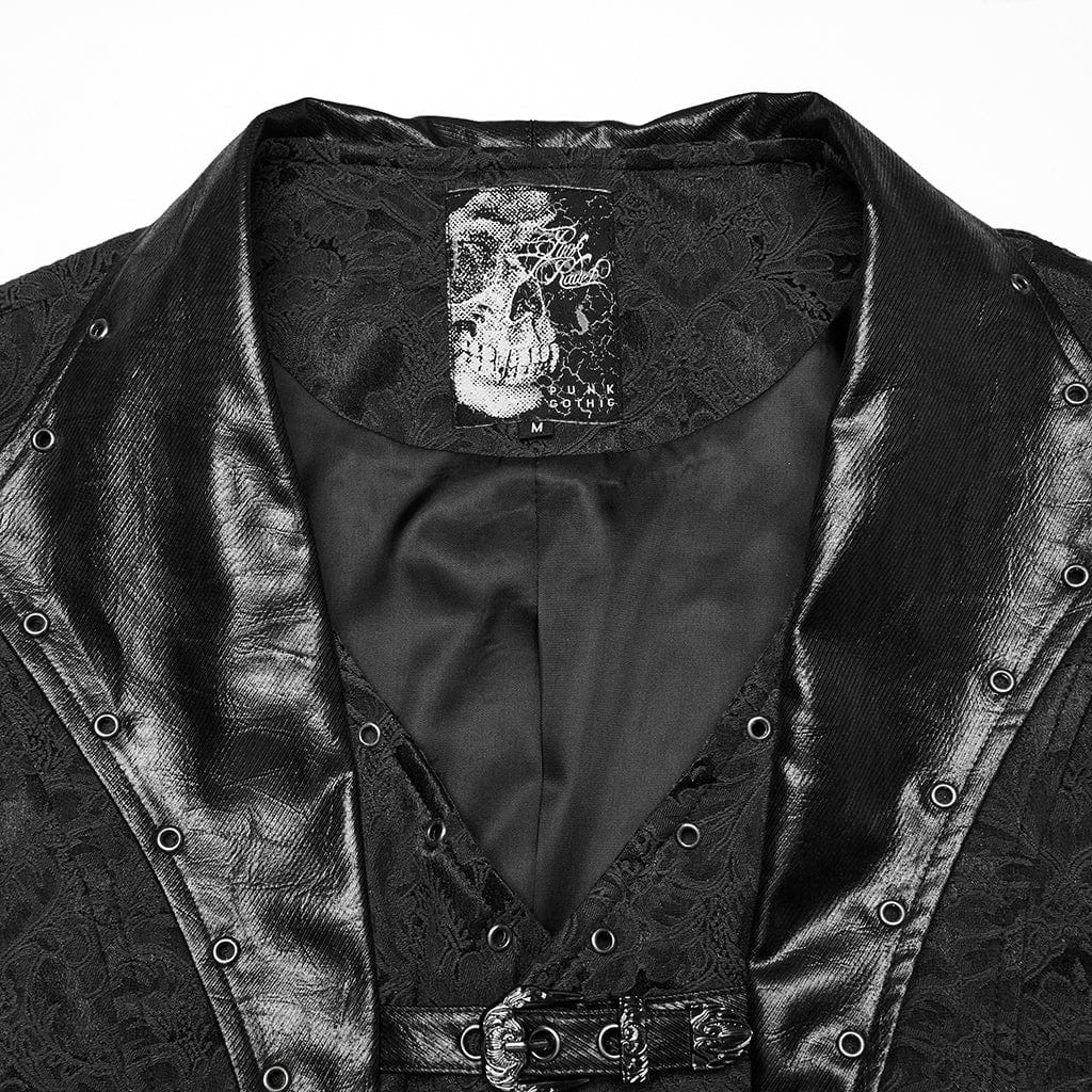 PUNK RAVE Men's Gothic Buckle Batlike Jacquard Vest Black