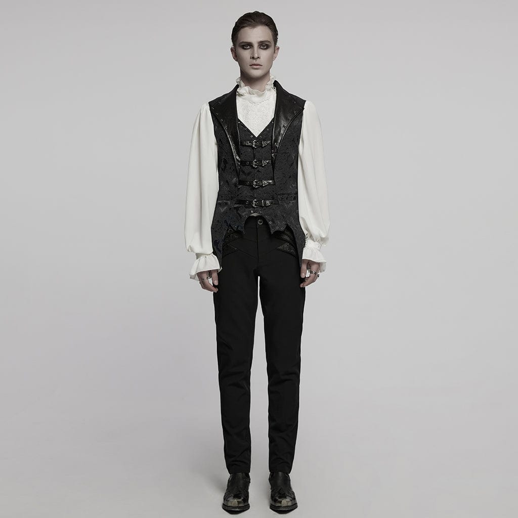 PUNK RAVE Men's Gothic Buckle Batlike Jacquard Vest Black