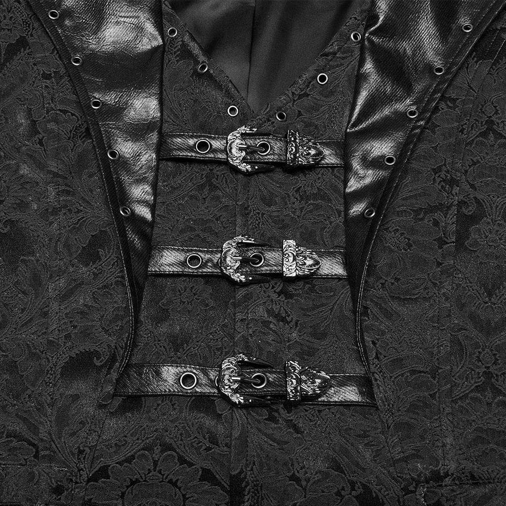 PUNK RAVE Men's Gothic Buckle Batlike Jacquard Vest Black